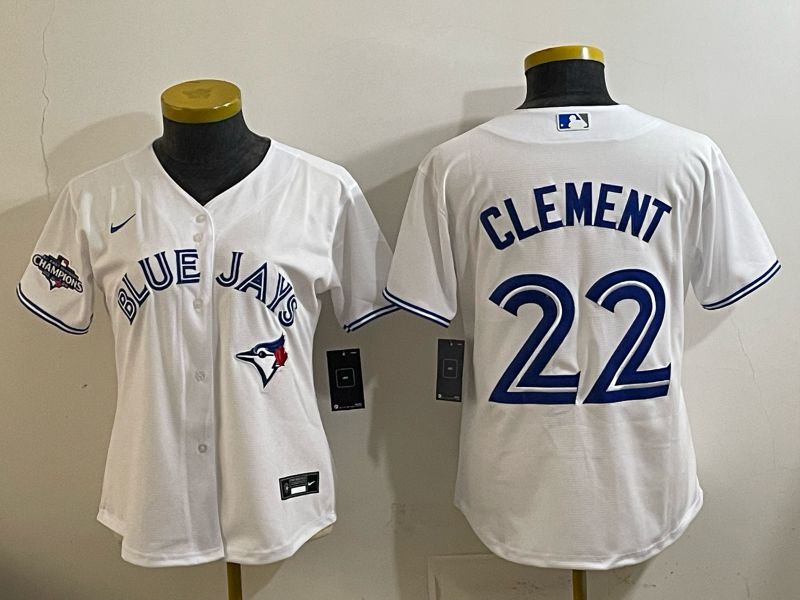 Women 2025 Nike Toronto Blue Jays #22 Clement White Game MLB Jersey 04